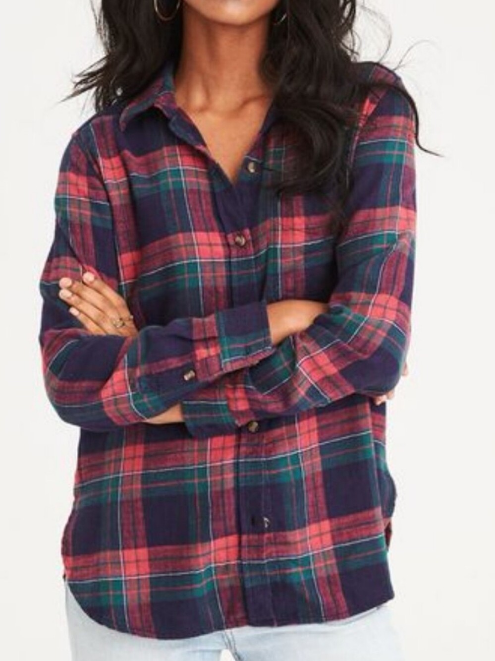 American Eagle Womens Unisex Boyfriend Fit Plaid Cozycore Flannel. M
